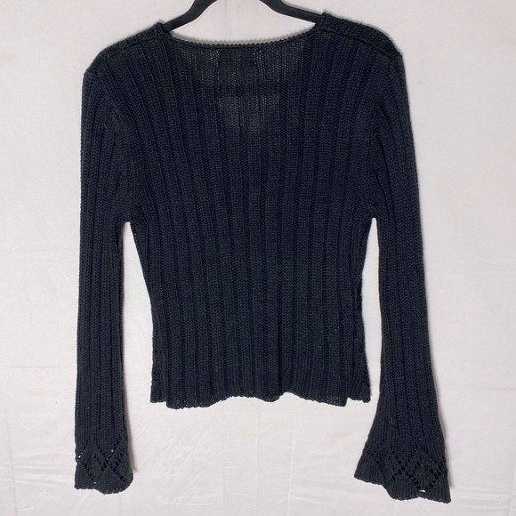 Vintage Y2K Laura Petites Black Knit V-Neck Sweater W Slightly Flared Sleeves MP - Picture 13 of 14